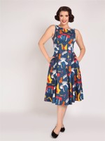 Swing Kjole: Frances jazz swing dress - Smuk navyblå kjole med jazz